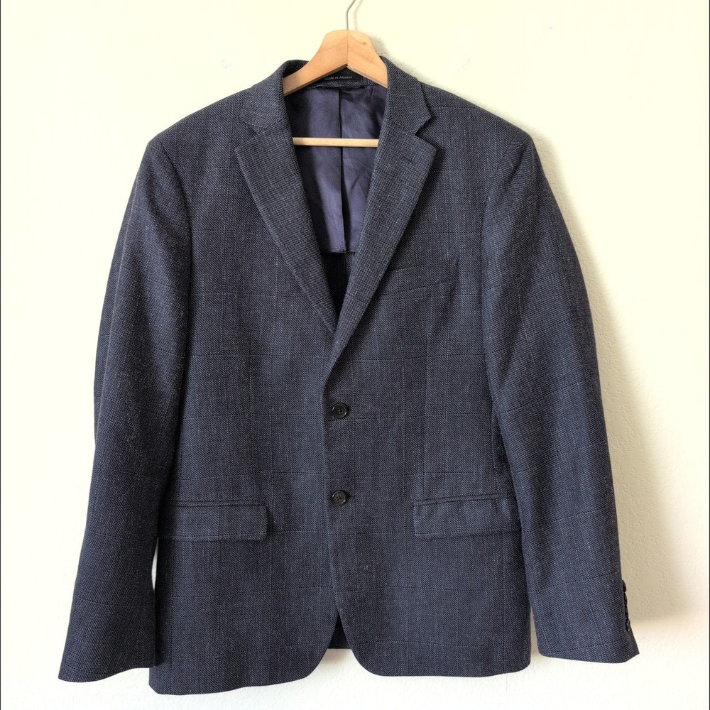 Lauren Ralph Lauren Mens 40R Wool Silk Linen Blazer Jacket Navy Blue Glen Check - Picture 8 of 8